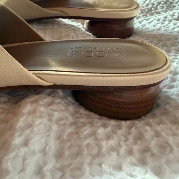 M.Gemi Made in Italy Leather Slide Sandals 42 Beige Square Toe Block Heel Mule - Picture 8 of 10
